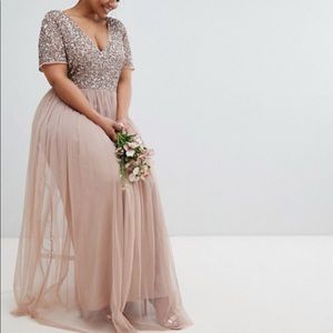 ASOS V-Neck Dress in Rose Gold/Taupe